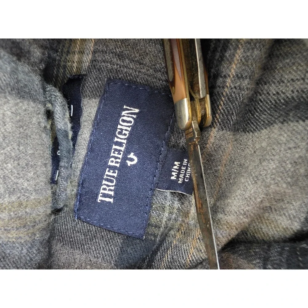 True Religion Mens Grey Plaid Western Flannel Shirt M40002AR8 M